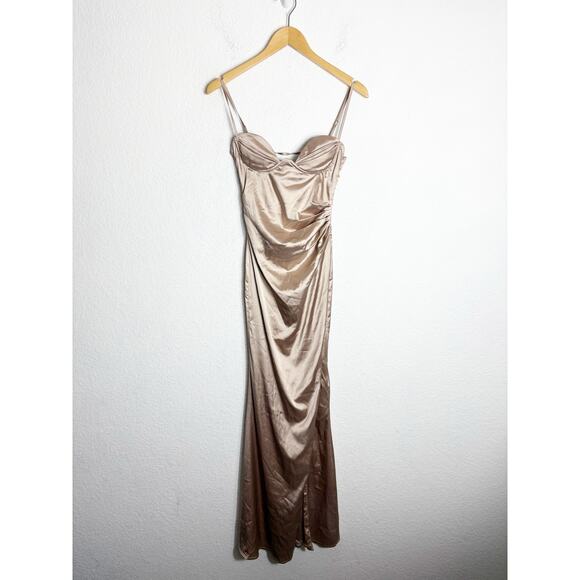 Babyboo Zola Champagne Maxi Dress Size XS Satin Corset Lace Up Gown Wedding - Picture 3 of 15